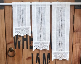 Small window curtains with lace real linen country house shabby chic white custom-made possible