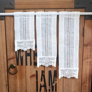 Small sheer curtains country style real linen with lace white custom-made possible
