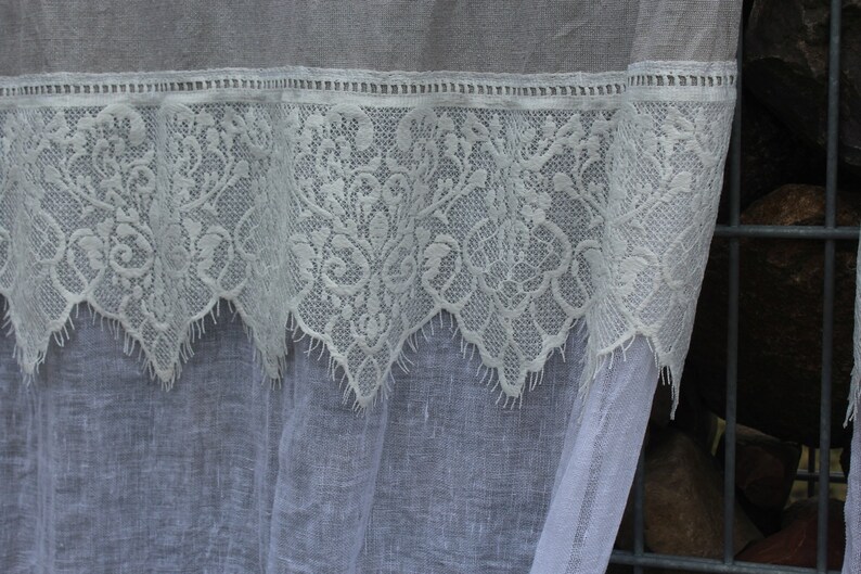 3 dividers set side scarves with bistrogardine country house shabby chic vintage curtain grey white with lace
