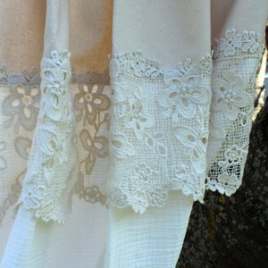 Curtain side scarf in linen look and cotton lace in beige shabby chic vintage 70 cm wide height 160 cm