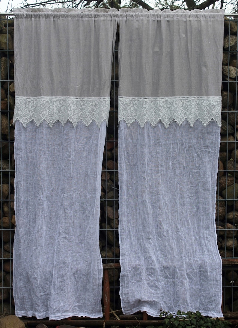 3 dividers set side scarves with bistrogardine country house shabby chic vintage curtain grey white with lace