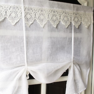 Sheer curtains real linen transparent white without tapes country house shabby chic vintage curtain made to measure