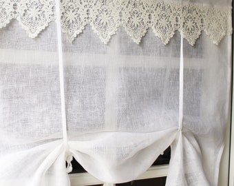 Sheer curtains real linen transparent white without tapes country house shabby chic vintage curtain made to measure