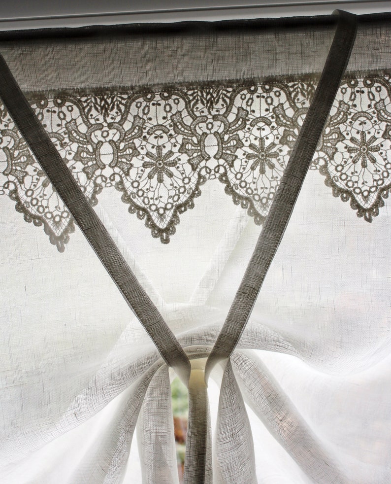 Curtain Disc Curtain Real Linen With Lace Country House Shabby Etsy