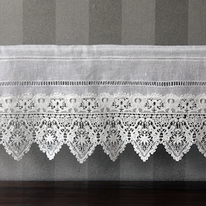 Leinen Scheibengardinen mit breiter Spitze Landhaus Shabby Chic Vintage nach Maß möglich