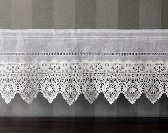 Linen panel curtains bistro curtains with wide lace country house shabby chic vintage made to measure