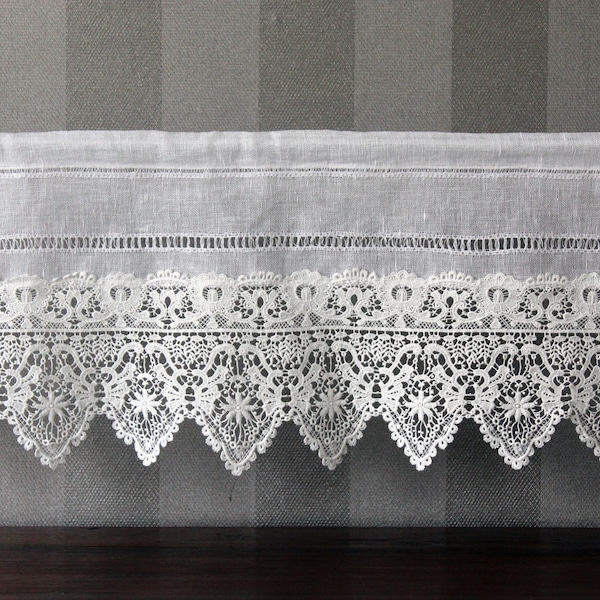 Linen panel curtains bistro curtains with wide lace country house shabby chic vintage made to measure