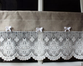 Panel curtain natural linen with lace made-to-measure bistro curtain white lace shabby chic vintage country house curtain window decoration