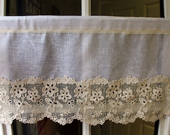 Panel curtain made of linen white beige floral lace shabby chic vintage made to measure