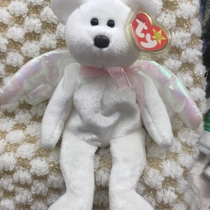 Ty Beanie Babies Halo the Angel Bear Brown nose 1998 RARE iridescent wings