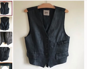 Vintage~Men's~Genuine Leather~Black~VEST/Vintage Leather Biker Vest Cuir Annex