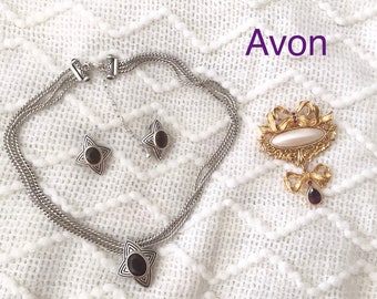 Vintage Avon Jewelry Lot, Necklace Earring Sets,  Brooch