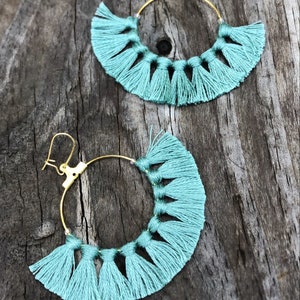 Solid Teal Tassel with Gold Hoops