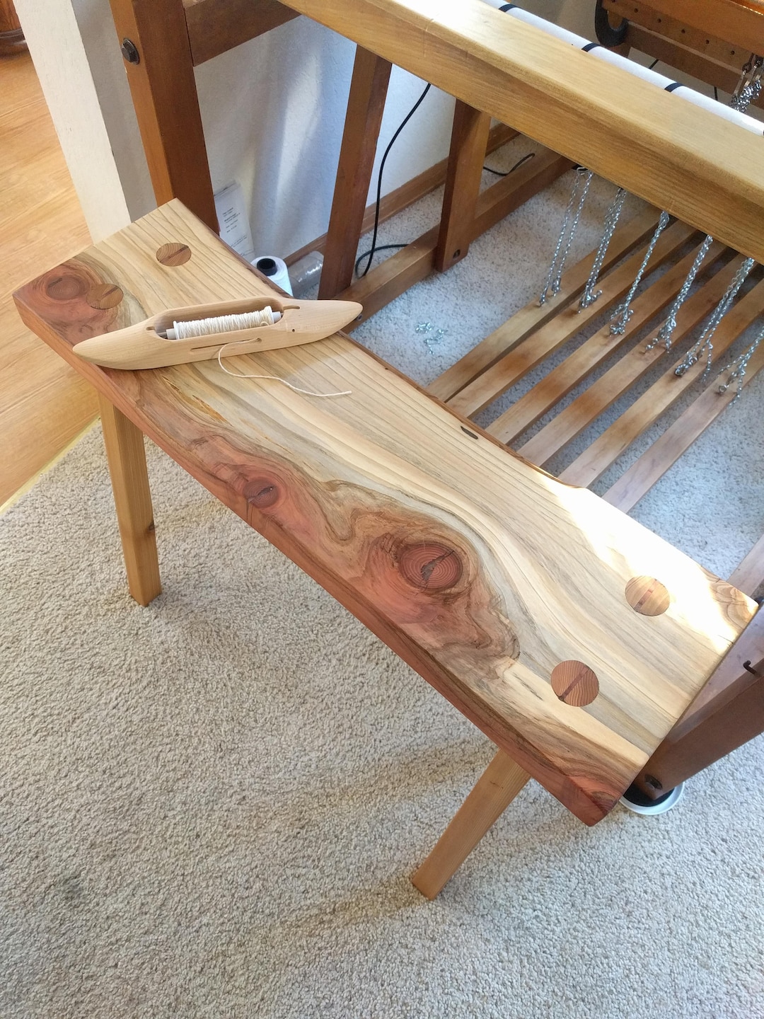 Live Edge Redwood Weaving Loom Bench Etsy