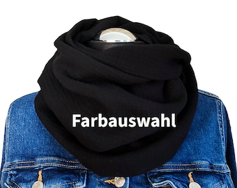 Loopschal Musselin | Rundschal handmade | Weicher Baumwollschal Damen Musselinloop Loop schwarz verschiedene Farben Geschenkidee