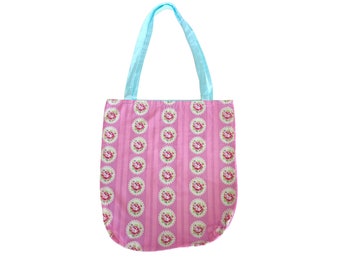 Stoffbeutel Einkaufstasche rosa gefüttert mit Rosen Shoppingbag Baumwolltasche Tasche