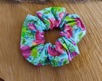 Scrunchie Haargummi Zopfgummi Blätter + Blumen türkis