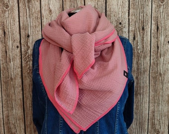Muslin cloth blush with contrasting hem in neon pink
