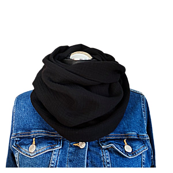 Muslin loop loop scarf loop black