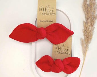 Musselin Haarschleife mit Haargummi | Schleifen Zopfgummi für Kinder & Damen | Haaraccessoire aus Baumwolle | 2 Größen viele Farben