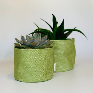 Eco friendly upcycled fabric pot plant cover green and turquoise / decorative plant pot cover / indoor planters image 2