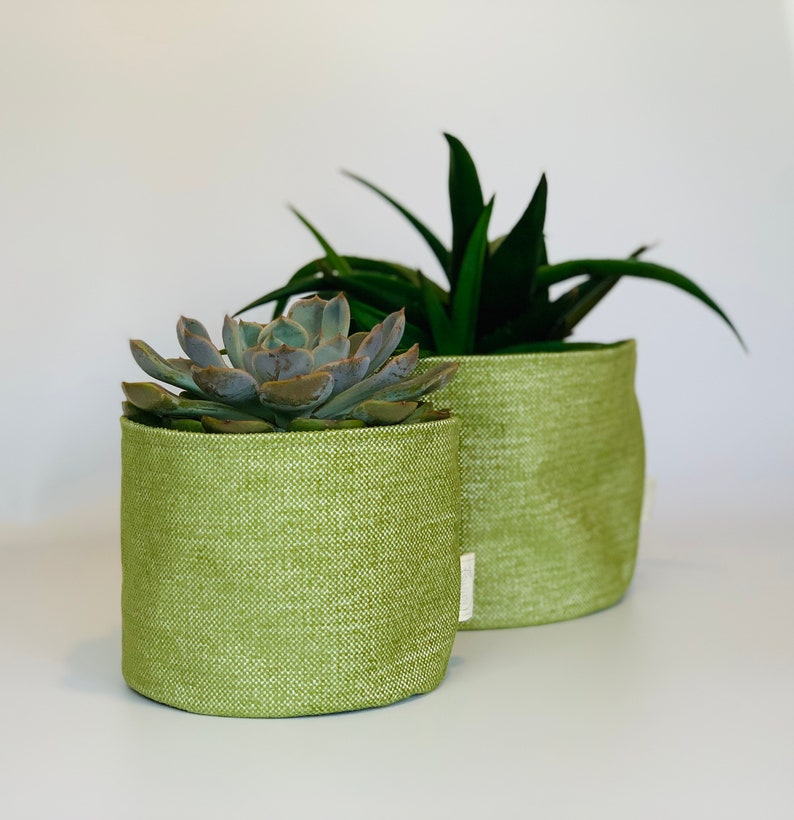 Eco friendly upcycled fabric pot plant cover green and turquoise / decorative plant pot cover / indoor planters image 2