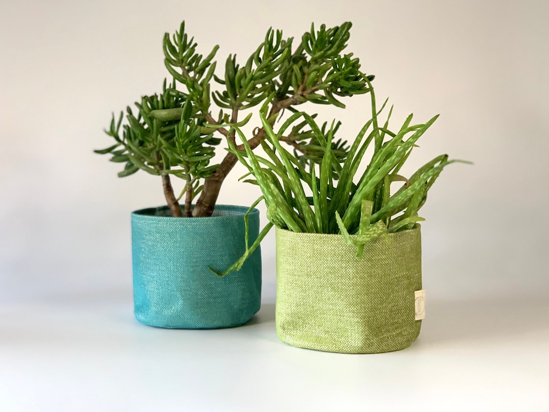 Eco Friendly Upcycled Fabric Pot Plant Cover Green and Turquoise