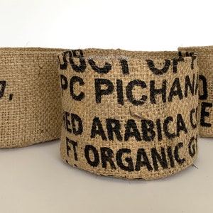 Altered upcycled hessian pot plant holders / hessian coffee sack planters / pattern and plain plant pot baskets image 8