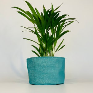 Eco friendly upcycled fabric pot plant cover green and turquoise / decorative plant pot cover / indoor planters image 3