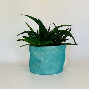 Eco friendly upcycled fabric pot plant cover green and turquoise / decorative plant pot cover / indoor planters image 6