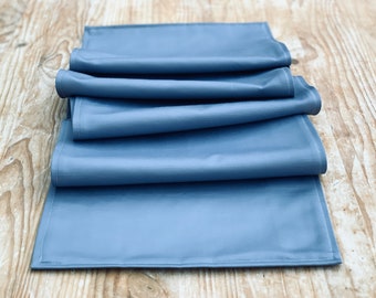 Eco friendly upcycled blue sateen cotton table runner / placemats / blue table linens