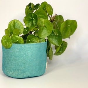 Eco friendly upcycled fabric pot plant cover green and turquoise / decorative plant pot cover / indoor planters image 9