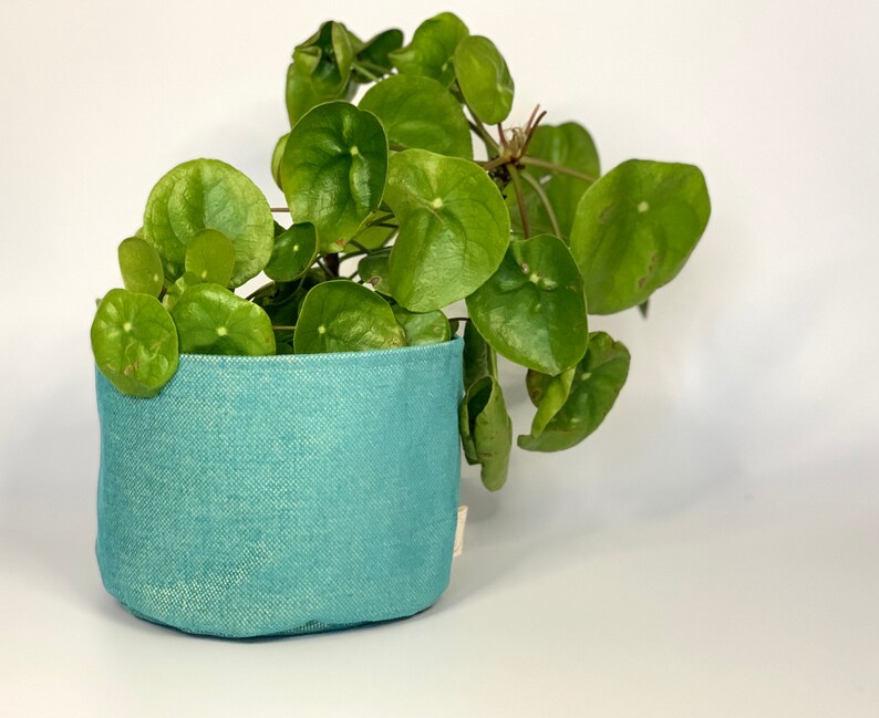 Eco friendly upcycled fabric pot plant cover green and turquoise / decorative plant pot cover / indoor planters image 9