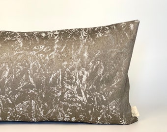 Eco friendly upcycled brown and grey abstract design lumbar cushion cover textured scatter