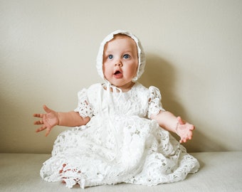 white dedication baby dress