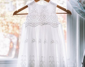 white dedication baby dress
