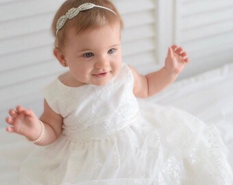white dedication baby dress