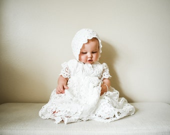 white dedication baby dress