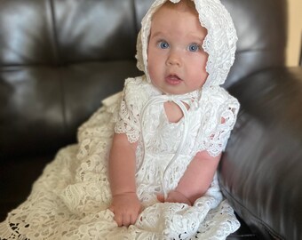 white dedication baby dress