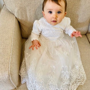 long sleeve baptism dress for baby girl