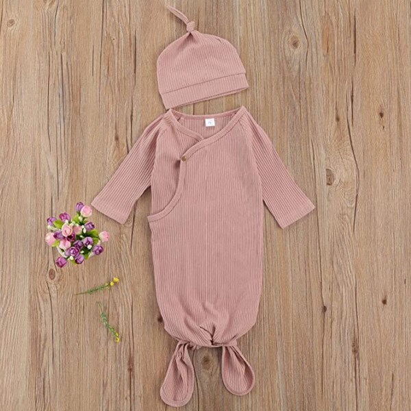 Dusty Pink Newborn Baby Clothing, Organic Cotton Knotted Gown, Cotton Baby Gown, Baby Tied Knotted Gown, Knot Baby Gown, Baby Sleeping Gown,