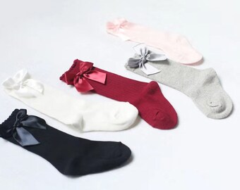Baby Toddler Infant Kids Non Slip//Anti Skid Cotton Cable Knit Stockings Newooh Girls Knee High Grip Socks with Bow