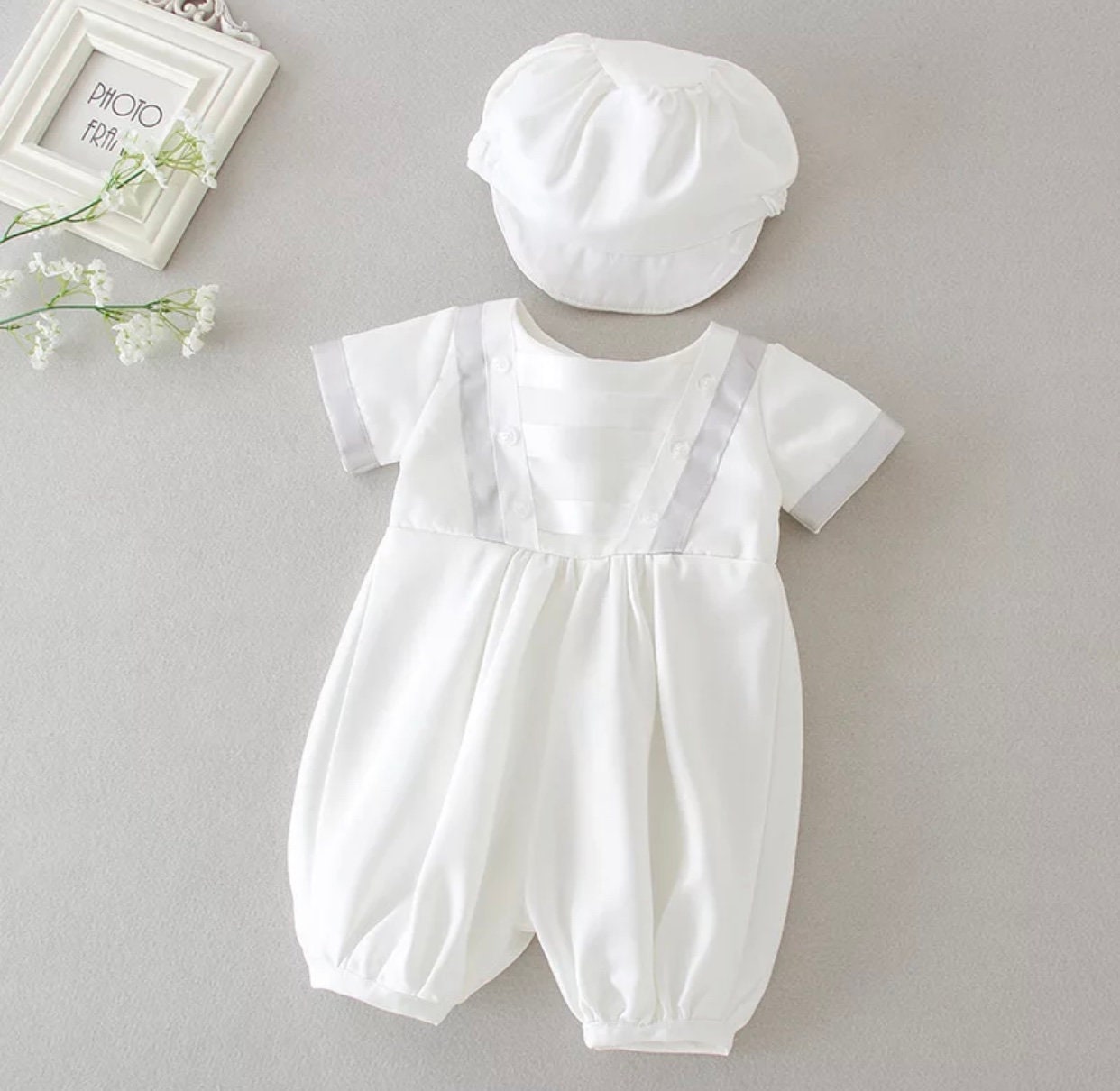 Baby Boy Ivory Bodysuit | Boys Baptism Romper | Boys Christening Outf…
