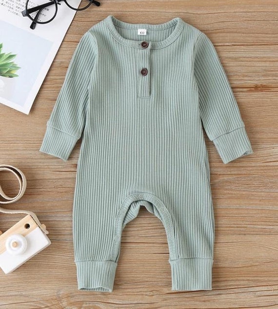 Ribbed Button Romper Baby Gender Neutral Romper Baby Shower Gift Set Girl Boy