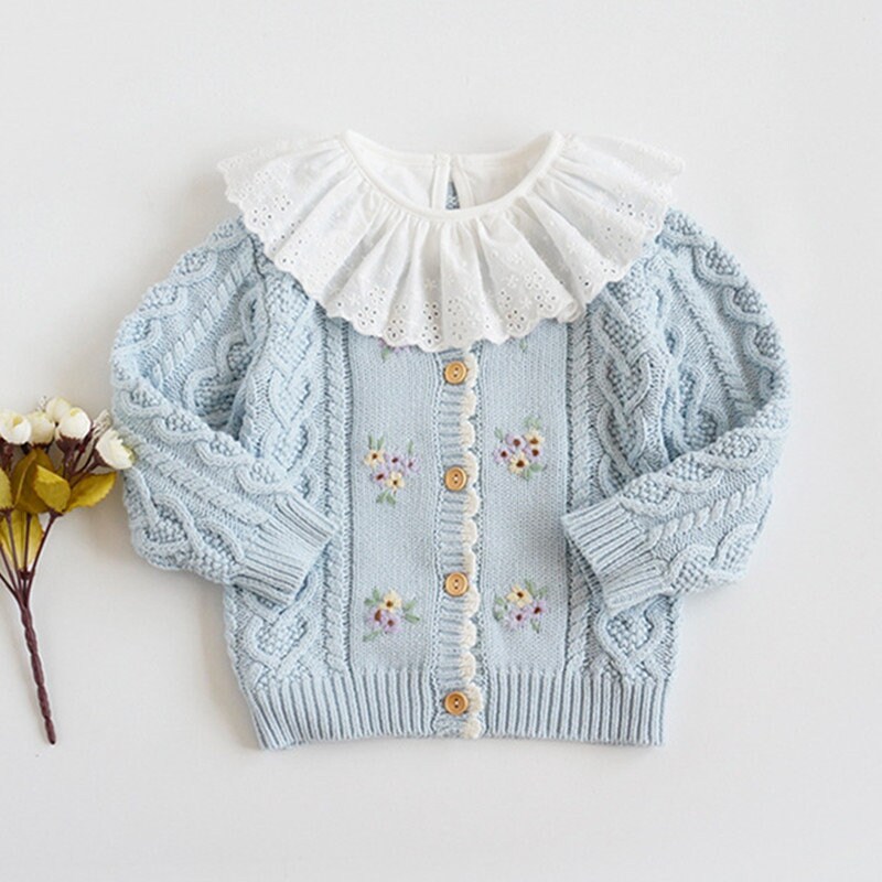 Baby Girls Embroidered Cardigan Baby Girl Cotton Sweater Etsy