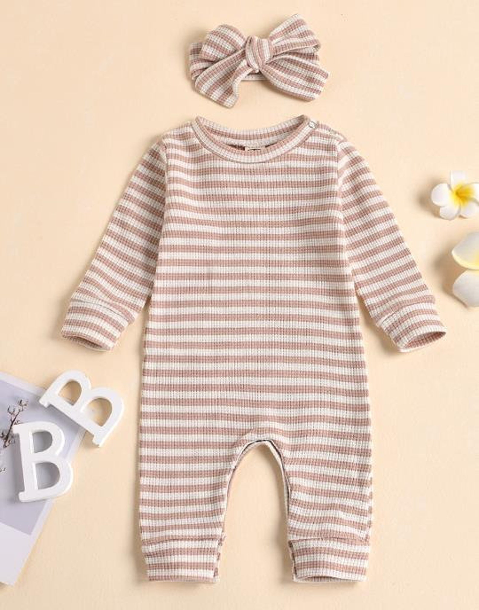 Ribbed Striped Romper Baby Gender Neutral Romper Bow Baby | Etsy