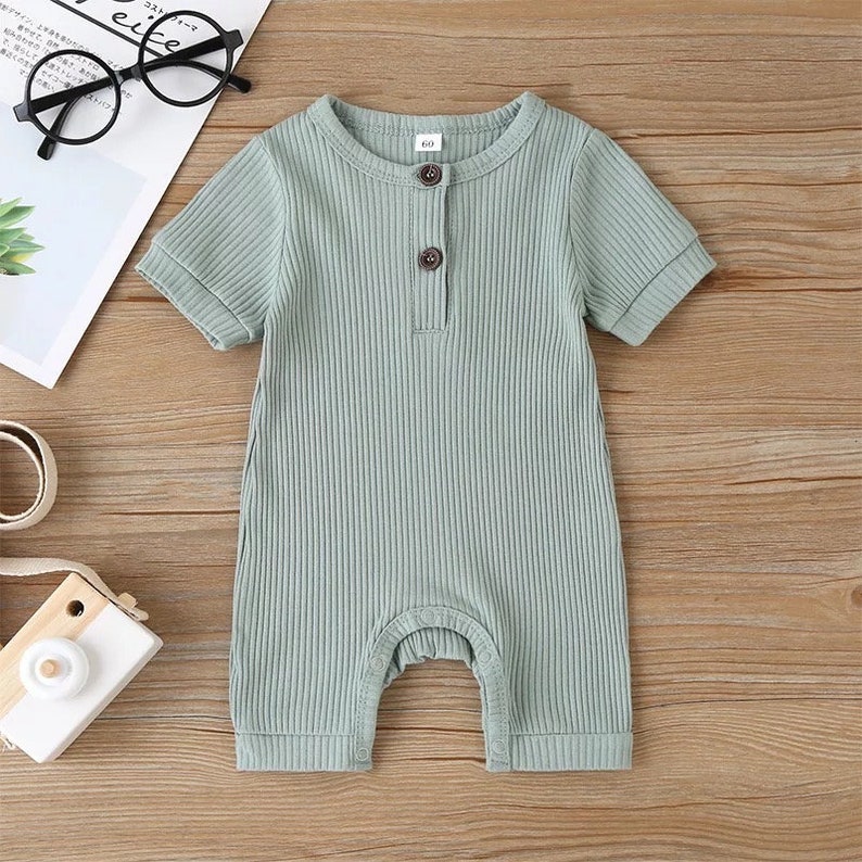 Ribbed Button Romper Baby Gender Neutral Romper Baby Etsy