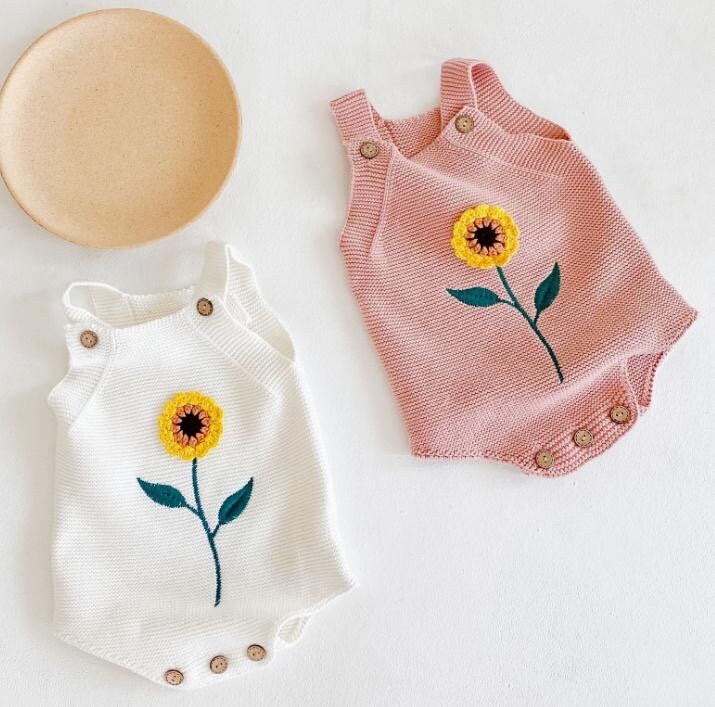 Organic Cotton Knitted Baby Clothes | Pink Knit Romper | Fall Sunflow…