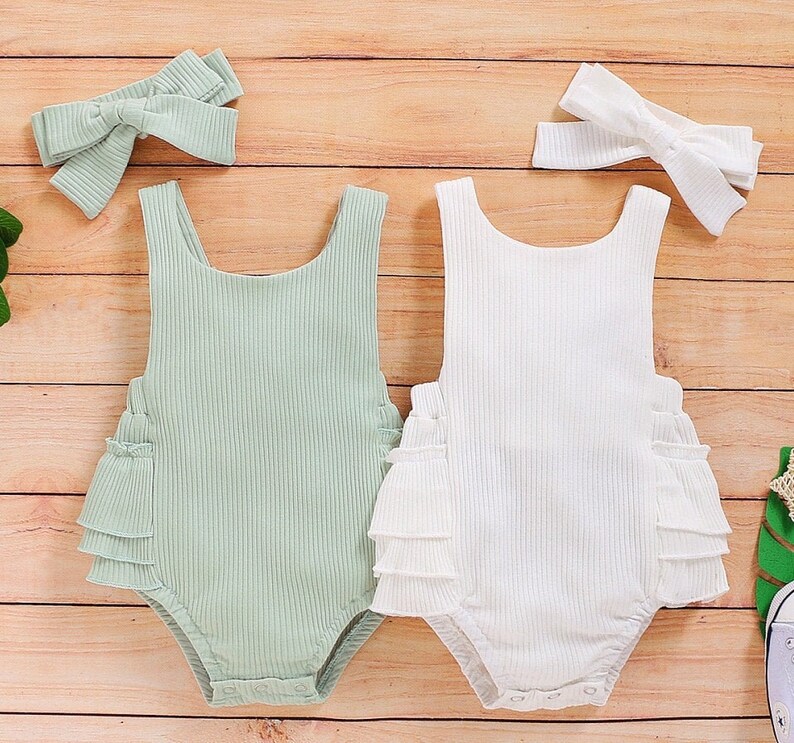 Baby Girl Romper Set Baby Romper and Headband Ribbed Baby Etsy