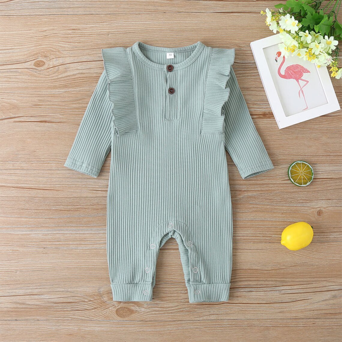 Seafoam Ribbed Button Romper Baby Gender Neutral Romper Baby Etsy